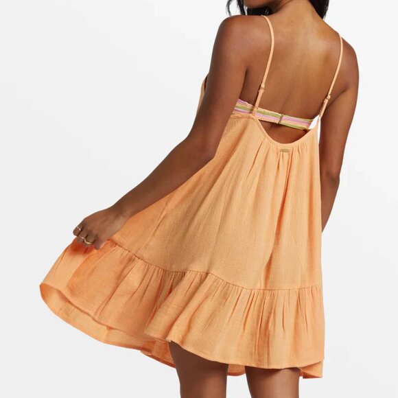 BILLABONG Beach Vibes Orange Solid Tank Dress Cover Up Womens Medium - Picture 2 of 14